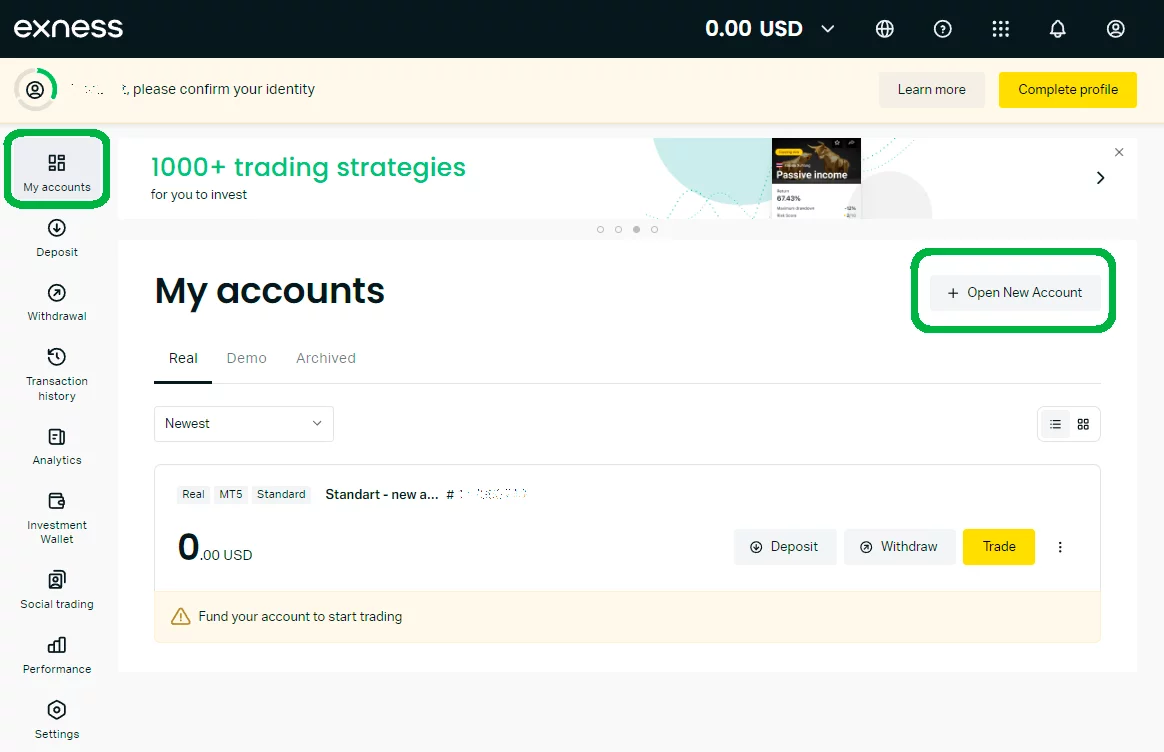 在個人區域，在我的帳戶標籤下，有一個按鈕：建立新帳戶