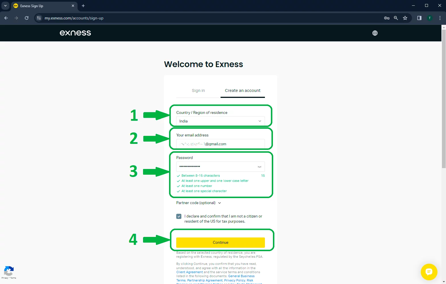 exness-註冊表單步驟