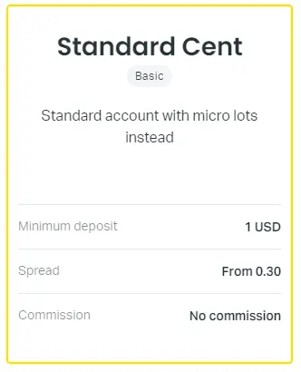 Exness 帳戶類型 - 標準分交易帳戶