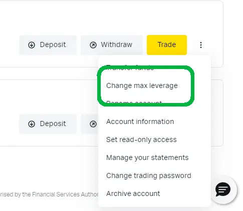 無限杠杆 Exness 使用說明 - 第二步：在交易帳戶菜單中選擇設定