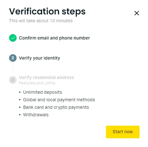 exness-最低存款額取決於帳戶核實